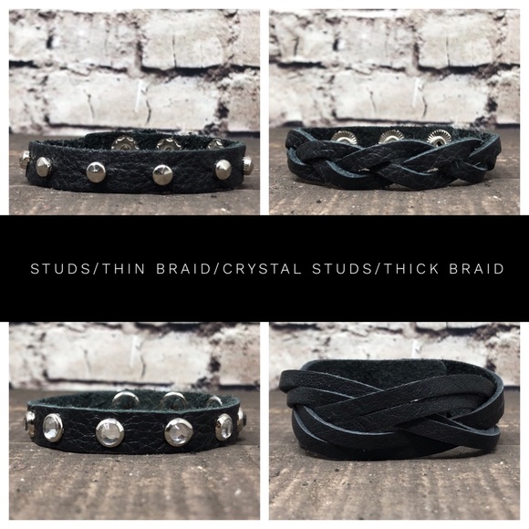 Boho Full-grain Black Leather Bracelet - Picture 2 of 8